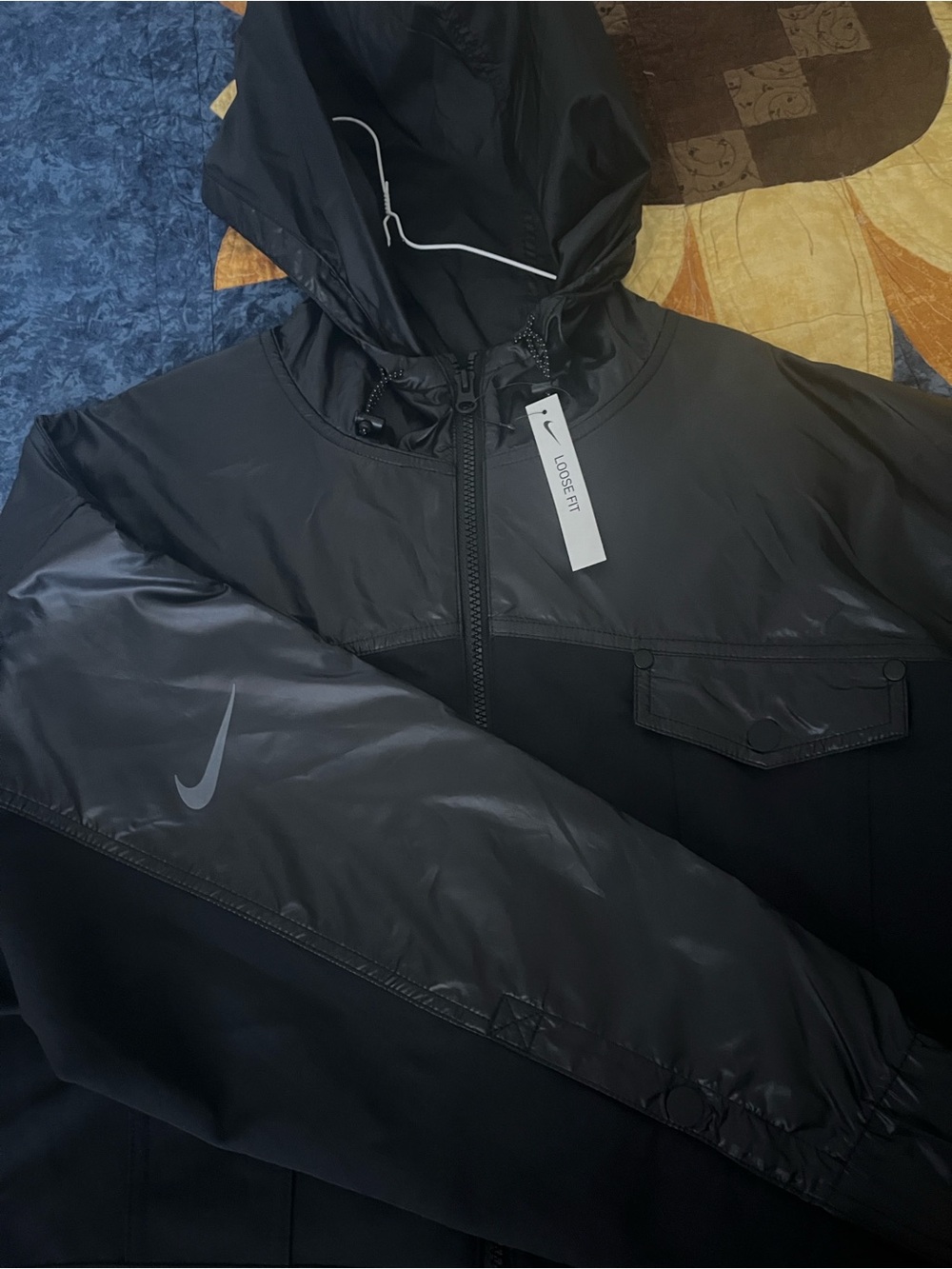 Nike Black Hooded Raincoat with Shiny Upper Panels